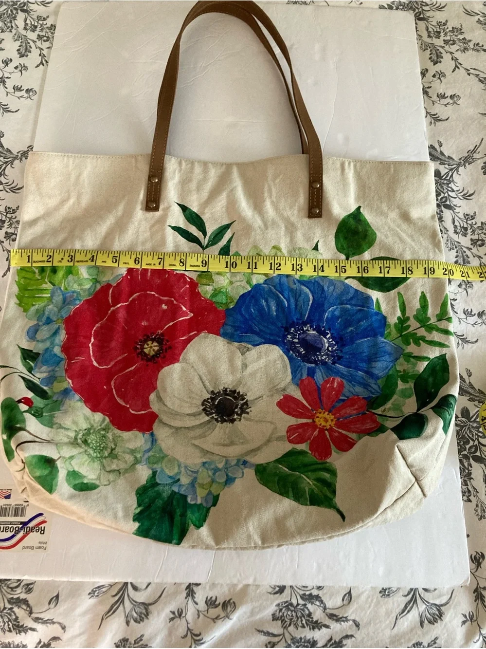 Cott n Curls / Canvas tote with flowers painted on front